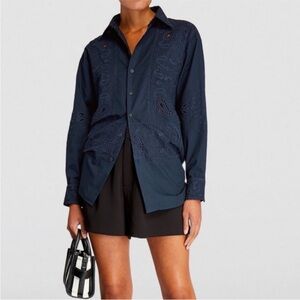 Rag & Bone Vivian Embroidered Button-Down Long Sleeve Cotton Shirt, Navy Sz XS